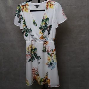 White floral mid thigh length dress